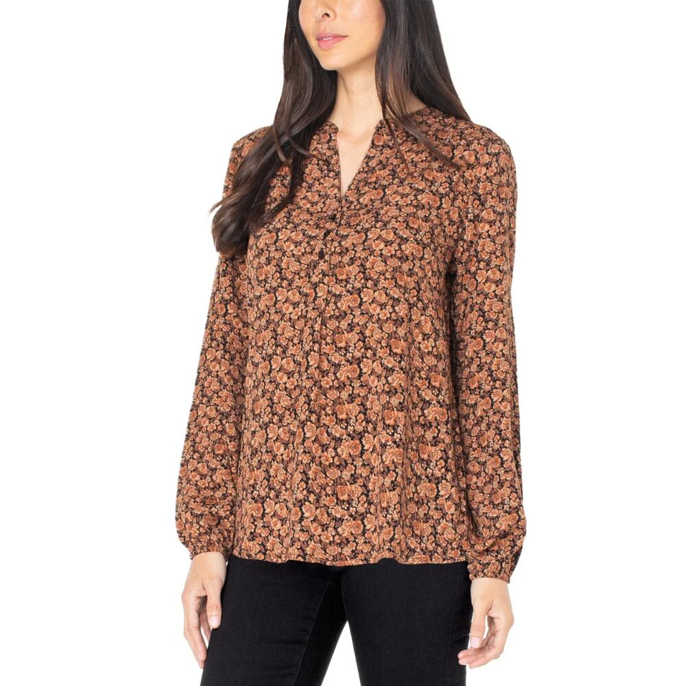 NWT Well Worn Women's Floral Print Split Neck Long Sleeve Blouse - Picture 1 of 7